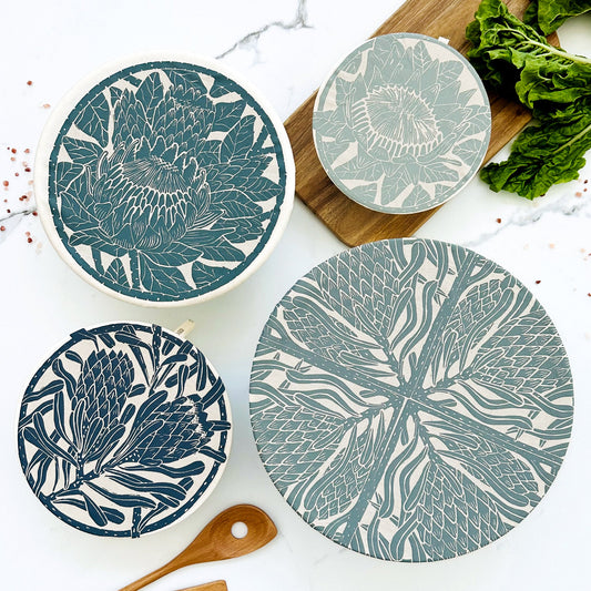 Dish and Bowl Cover Set of 4 sizes Protea