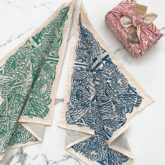 Furoshiki set of 3 | cloth fabric gift or veggie wrap Protea Print 60cm square