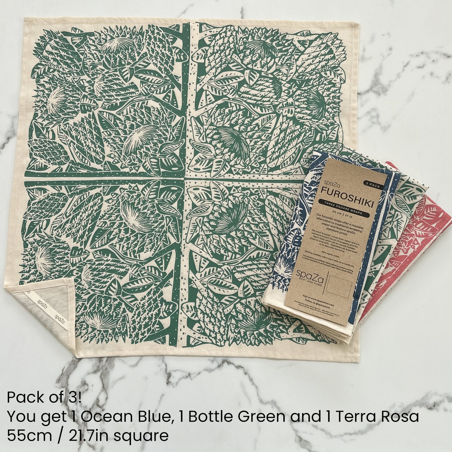 Furoshiki set of 3 | cloth fabric gift or veggie wrap Protea Print 60cm square