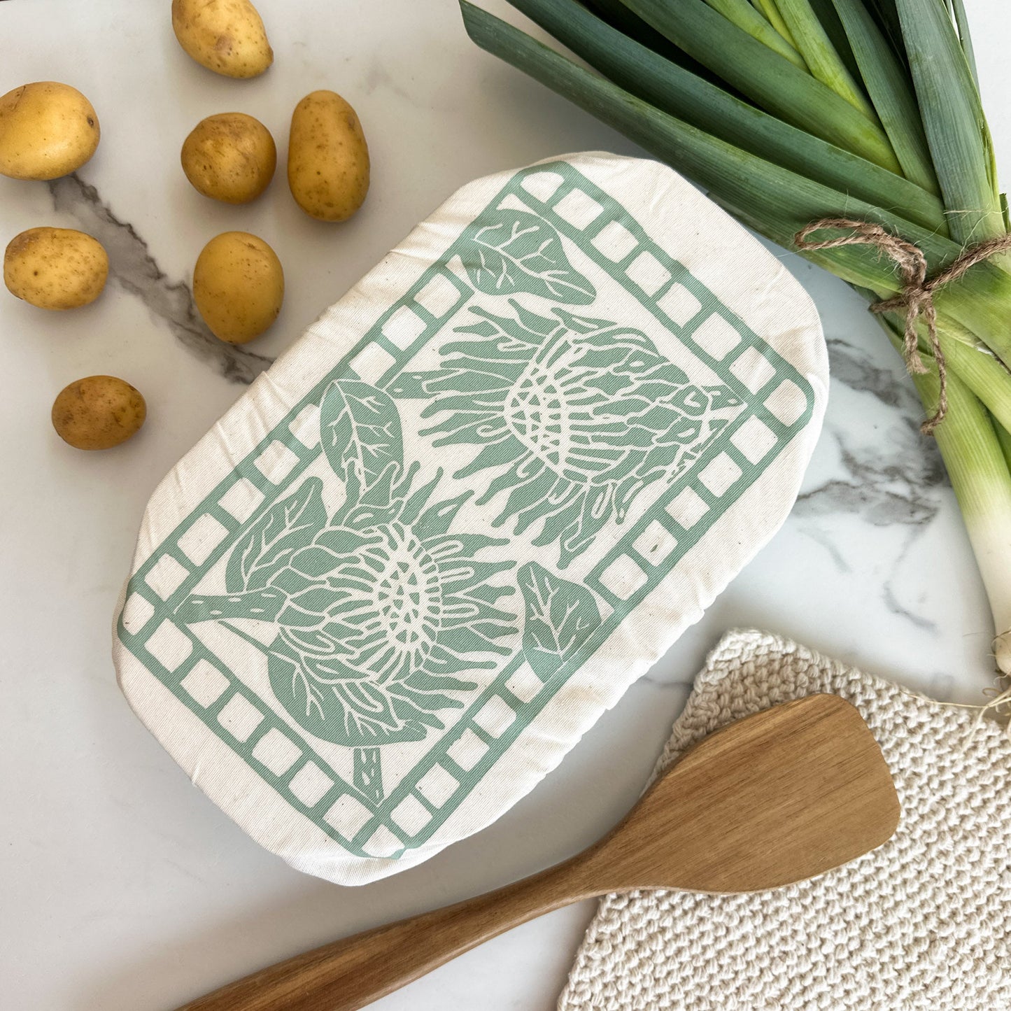 Loaf Pan Cover 100% organic cotton for bread making protea motif