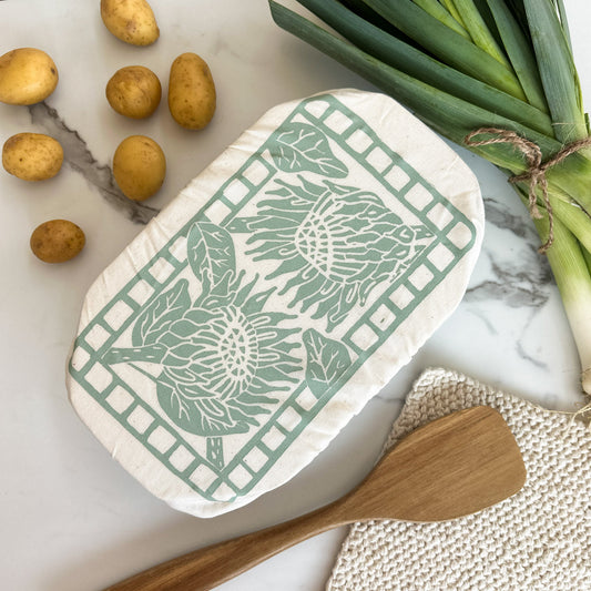 Loaf Pan Cover 100% organic cotton for bread making protea motif