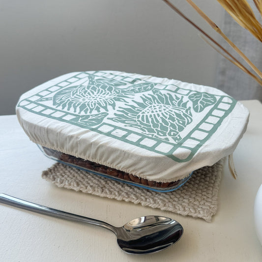 Loaf Pan Cover 100% organic cotton for bread making protea motif