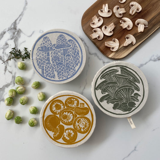 Bowl Cover Set of 3 Cereal Bowl Size Mushroom Print