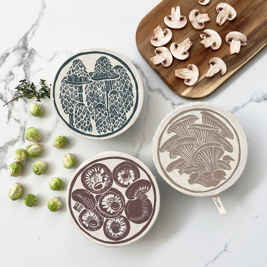 Bowl Cover Set of 3 Cereal Bowl Size Mushroom Print
