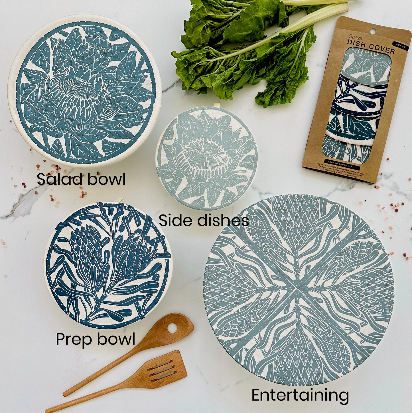 Dish and Bowl Cover Set of 4 sizes Protea