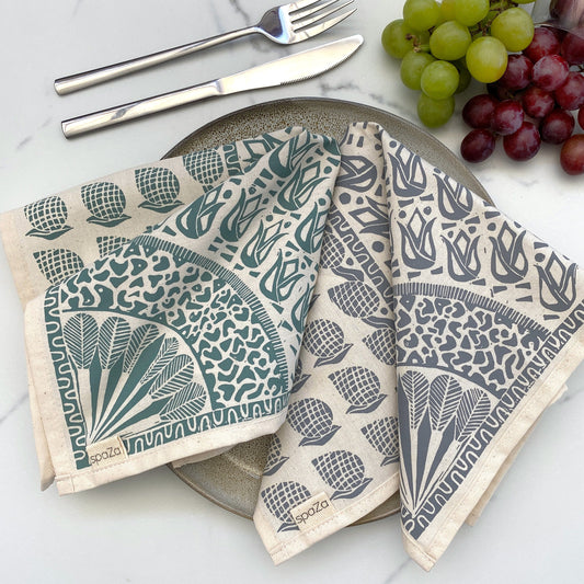 Cotton Table Napkins Cloth Serviettes Table Setting Sets Teal and Charcoal
